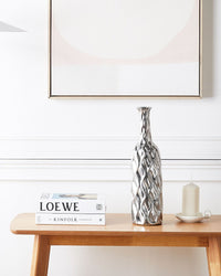 Vaso da fiori decorativo argento gres porcellanato forma bottiglia 12 x 45 cm stile modern glam