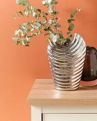 Vaso Decorativo con Forma Irregolare gres porcellanato Argento a Coste 11 x 26 cm stile Glamour elegante