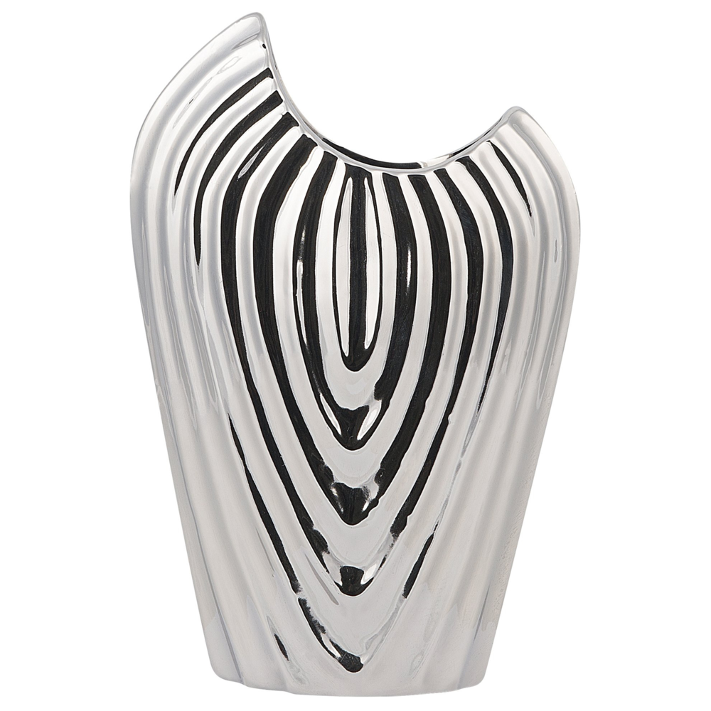 Vaso Decorativo con Forma Irregolare gres porcellanato Argento a Coste 11 x 26 cm stile Glamour elegante