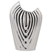 Vaso Decorativo con Forma Irregolare gres porcellanato Argento a Coste 11 x 26 cm stile Glamour elegante