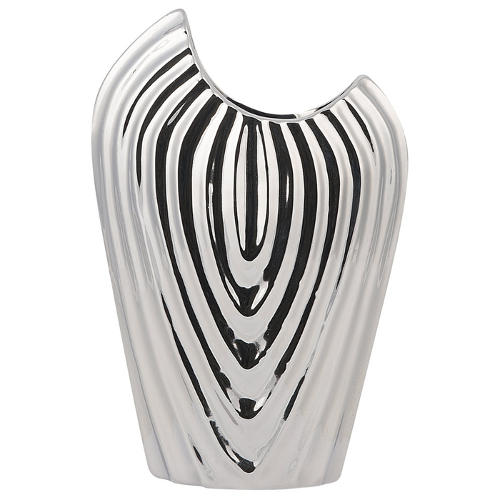 Vaso Decorativo con Forma Irregolare gres porcellanato Argento a Coste 11 x 26 cm stile Glamour elegante