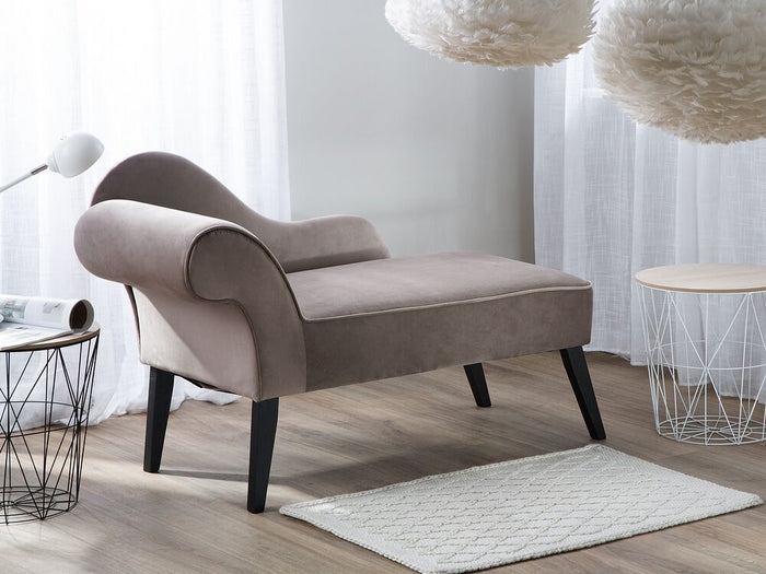 Chaise longue Taupe Rivestimento in Velluto Gambe in Legno Scuro versione sinistra Retro