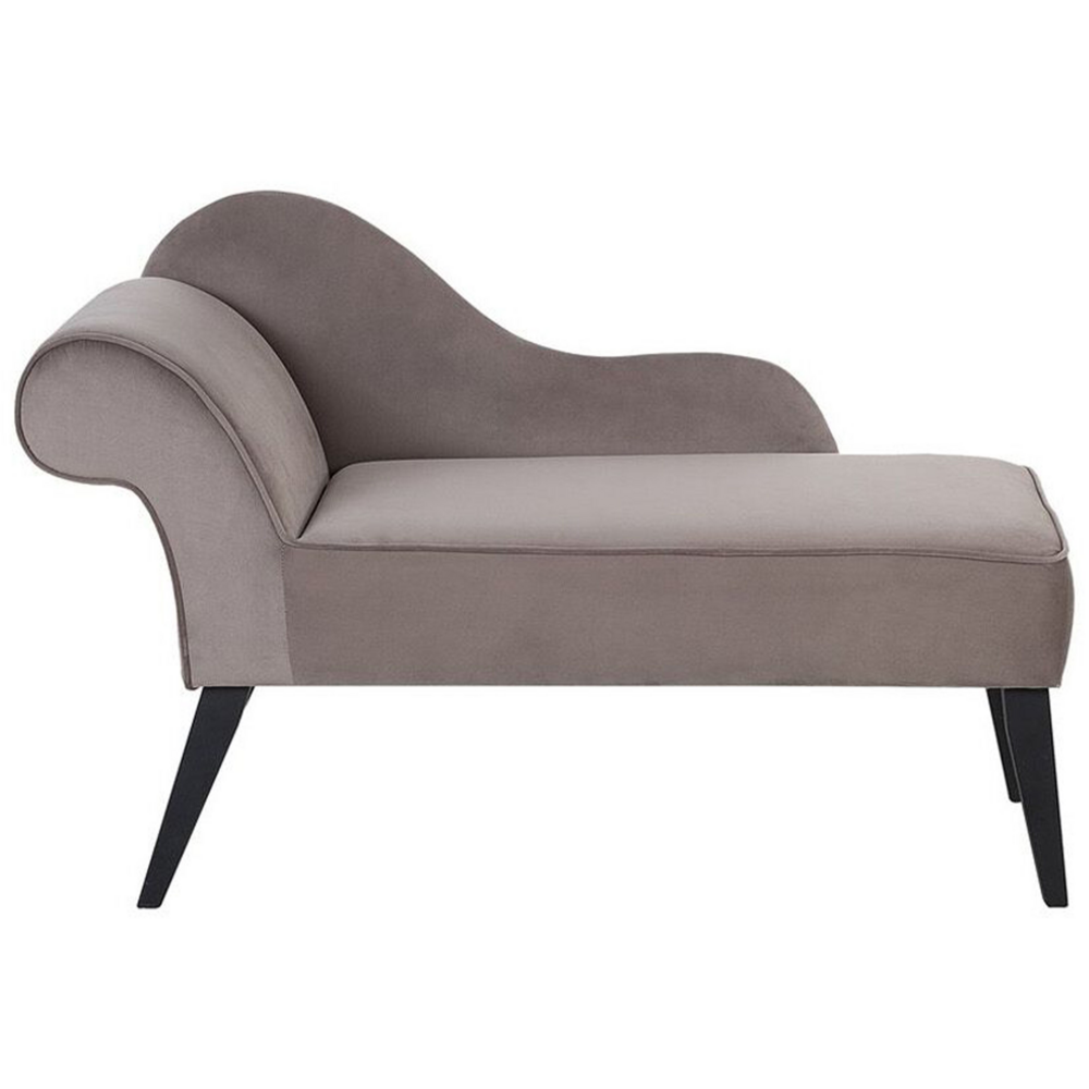 Chaise longue Taupe Rivestimento in Velluto Gambe in Legno Scuro versione sinistra Retro