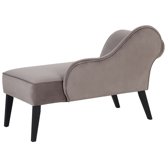 Chaise longue Taupe Rivestimento in Velluto Gambe in Legno Scuro versione sinistra Retro