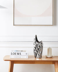 Vaso decorativo per fiori in gres porcellanato argento con motivo a nido d'ape Glamour