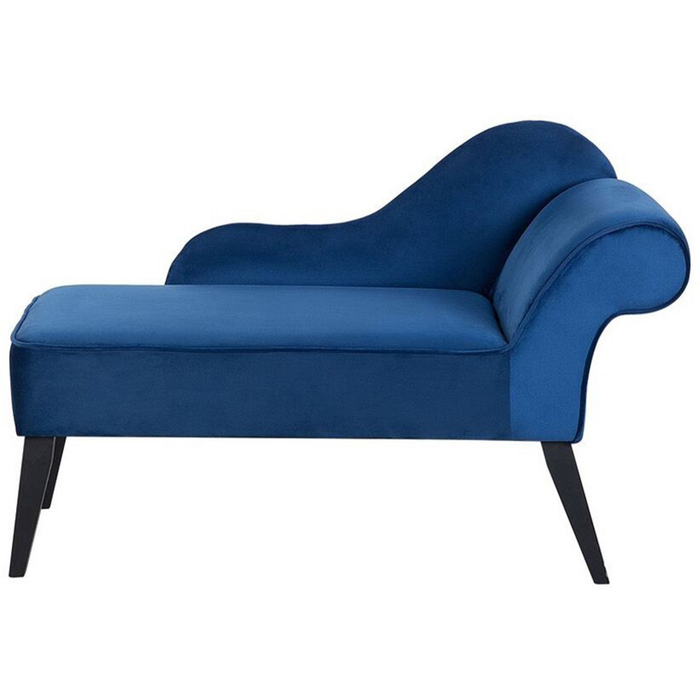 Chaise longue Rivestimento in velluto blu Gambe in legno scuro versione destra Retro