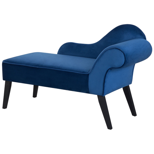 Chaise longue Rivestimento in velluto blu Gambe in legno scuro versione destra Retro