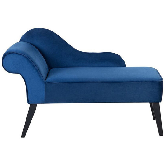 Chaise longue Blue velluto Tappezzeria Gambe in legno scuro versione sinistra Retro