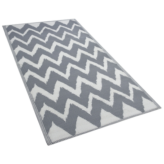 Tappeto per esterno Mat Grigio Sintetico 90 x 180 cm Chevron Motivo Geometrico Eco Friendly Moderno