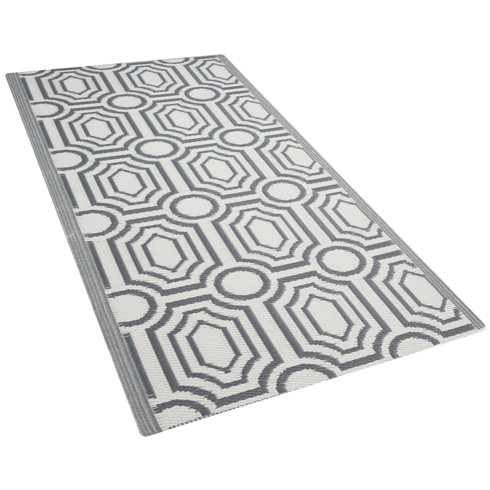 Tappeto per Esterno Mat Grigio Sintetico 90 x 180 cm Reversibile Motivo Geometrico Eco Friendly Moderno