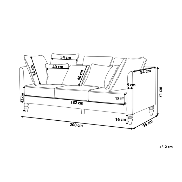 Divano 3 posti imbottito in velluto grigio con sedile e schienale imbottiti con gambe in legno
