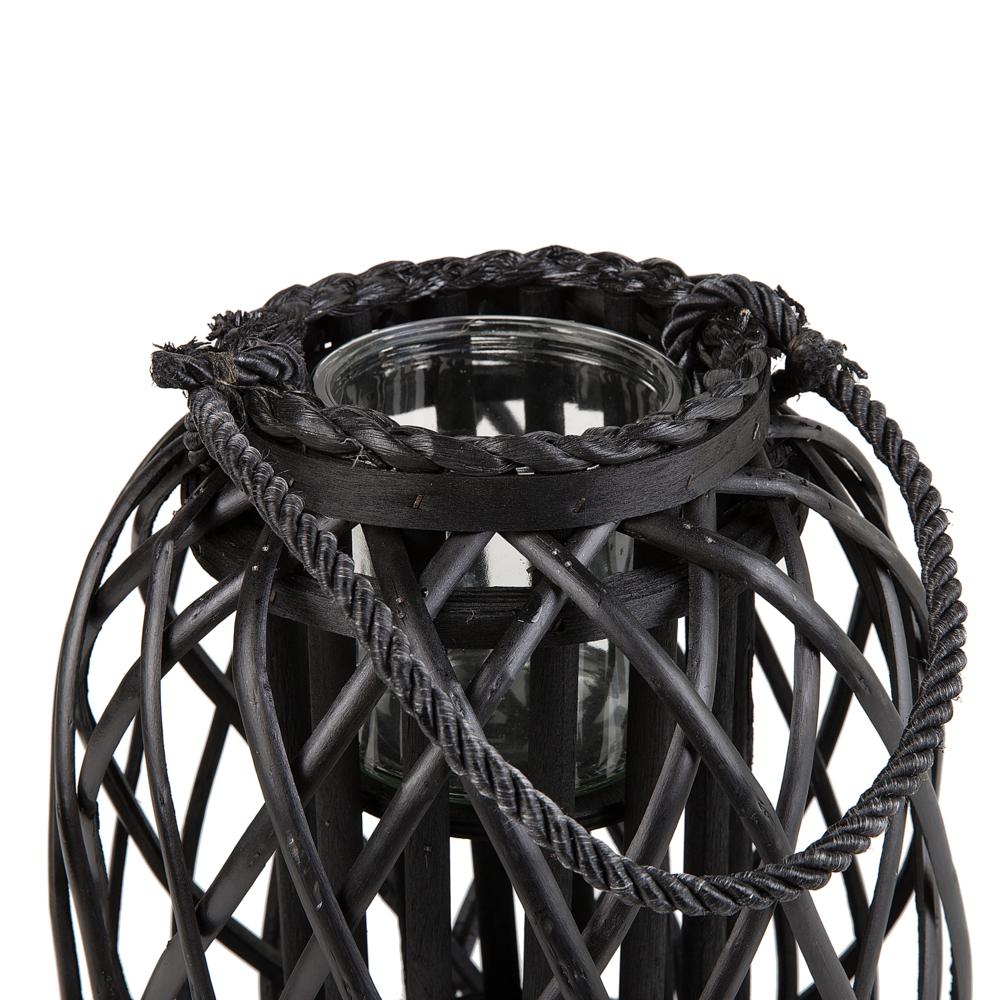 Lanterna in legno di salice Nero e vetro 30 cm per interni ed esterni scandinavi
