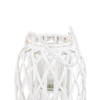 Lanterna Bianca in Legno di Salice e Vetro 30 cm da Interno Esterno Scandinavo