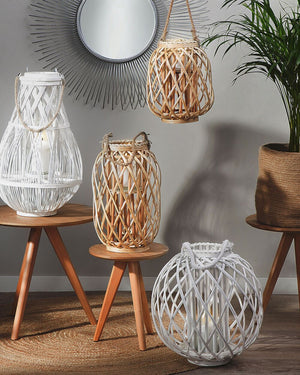 Lanterna Luce Legno Salice e Vetro 30 cm Interno Esterno Scandinavo