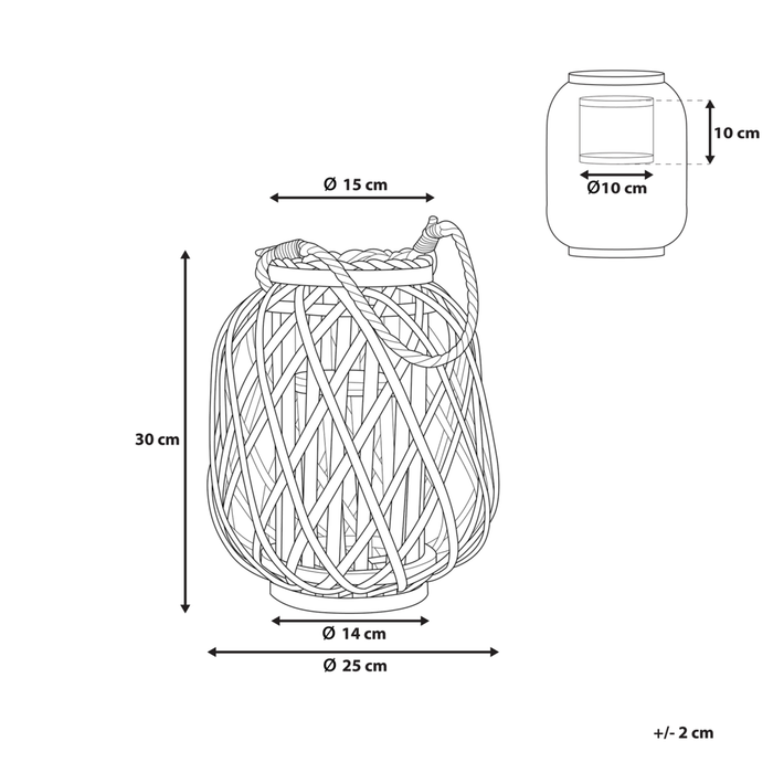Lanterna Luce Legno Salice e Vetro 30 cm Interno Esterno Scandinavo