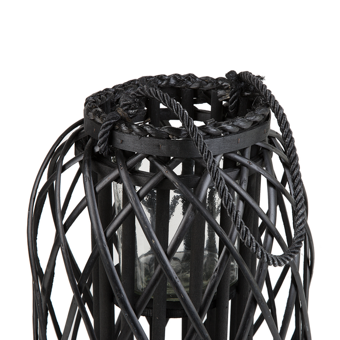 Lanterna in legno di salice Nero e vetro 40 cm Portacandele per interni ed esterni Boho scandinavo
