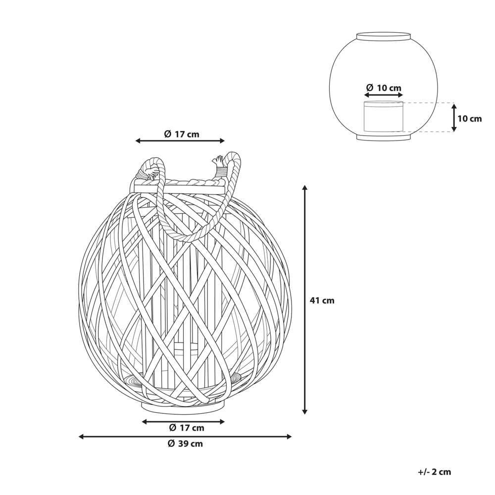 Lanterna Luce Legno Salice e Vetro 41 cm Rotonda interno esterno Scandinava