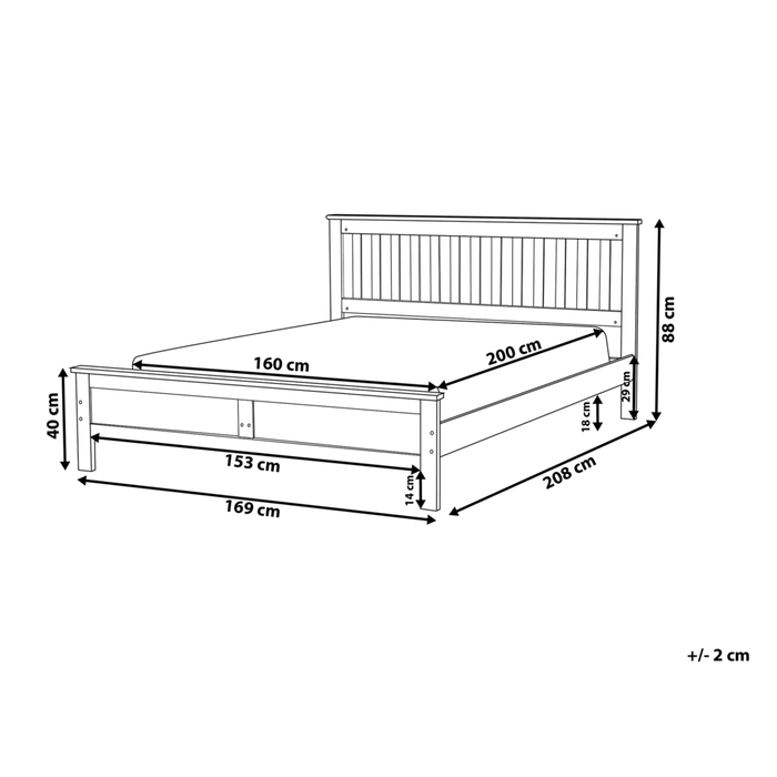 Letto in legno di pino bianco 160 x 200 cm in stile scandinavo