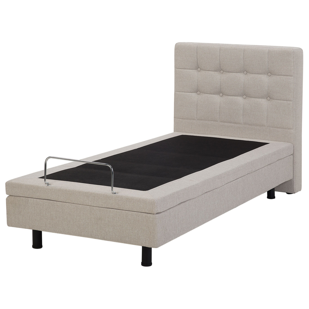 Letto Tessuto Beige Chiaro Elettrico Regolabile con Telecomando 90 x 200 cm