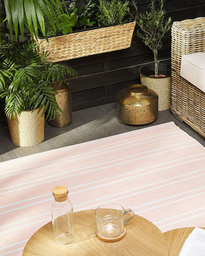 Tappeto tappetino Tappeto Rosa Reversibile Materiale Sintetico Esterno e Interno Bianco Righe Rettangolare 140 x 200 cm