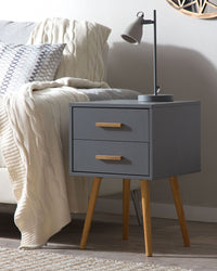 Comodino Grigio e Legno Chiaro 61 x 40 cm 2 Cassetti Scandinavo