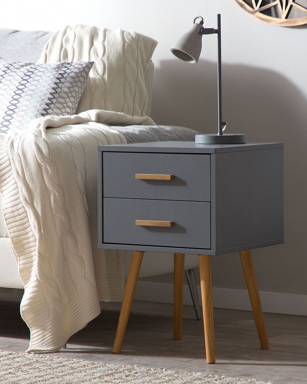 Comodino Grigio e Legno Chiaro 61 x 40 cm 2 Cassetti Scandinavo