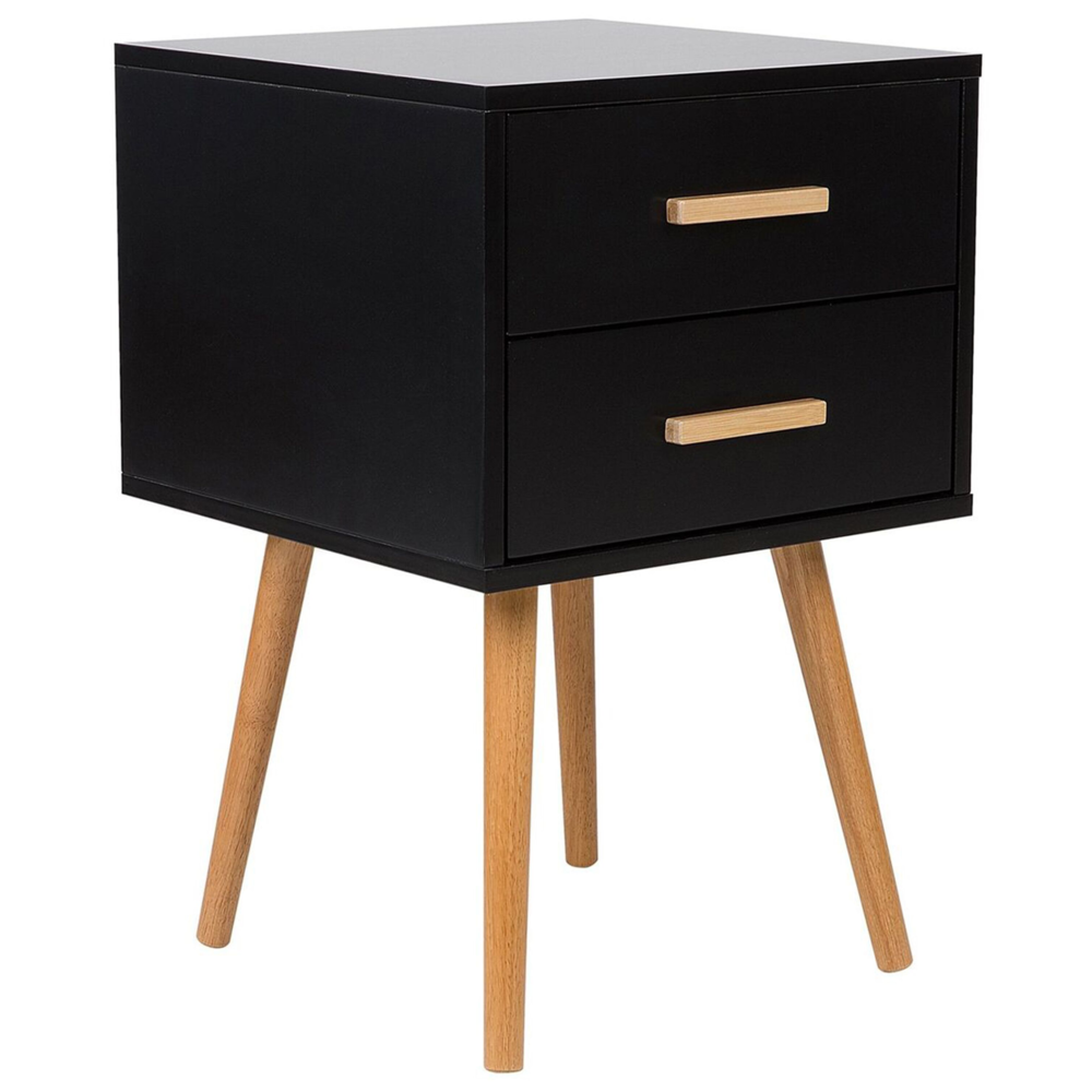 Comodino colore Nero e Legno Chiaro 61 x 40 x 40 cm con 2 Cassetti stile Scandinavo camera da letto