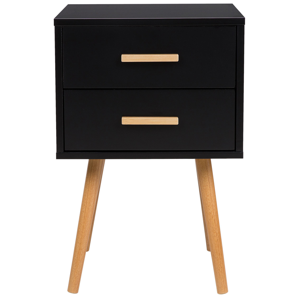 Comodino colore Nero e Legno Chiaro 61 x 40 x 40 cm con 2 Cassetti stile Scandinavo camera da letto