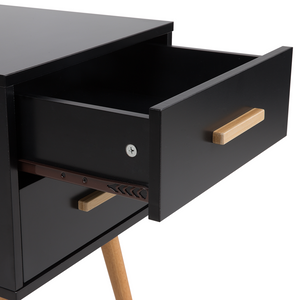 Comodino colore Nero e Legno Chiaro 61 x 40 x 40 cm con 2 Cassetti stile Scandinavo camera da letto
