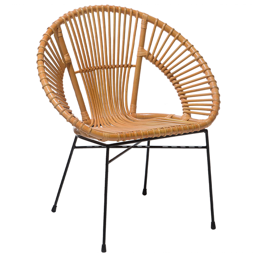 Poltrona Rattan Sabbia Beige Vimini Nero Gambe Metallo Papasan Soggiorno Sala da pranzo