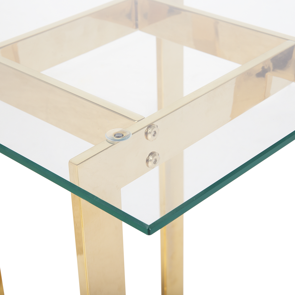 Tavolino Chiaro Trasparente dorato Quadrato Piano Tavolo In Metallo Base In Metallo Design Moderno
