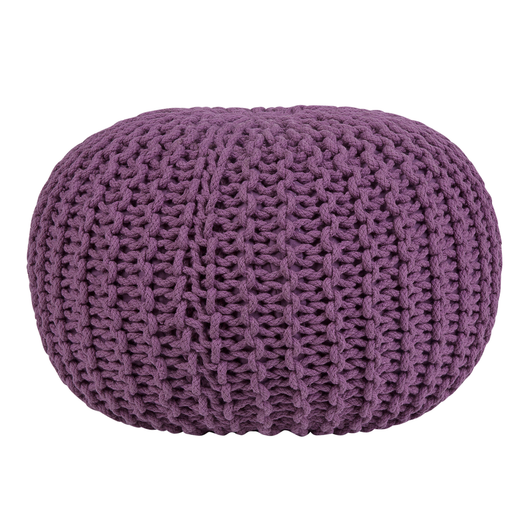 Pouf ottomana viola in cotone lavorato a maglia perline EPS riempimento rotondo piccolo poggiapiedi 50 x 35 cm