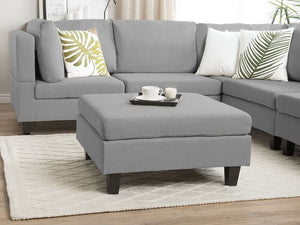 Pouf Poggiapiedi Rivestito Tessuto Grigio Chiaro Quadrato Minimalista Moderno