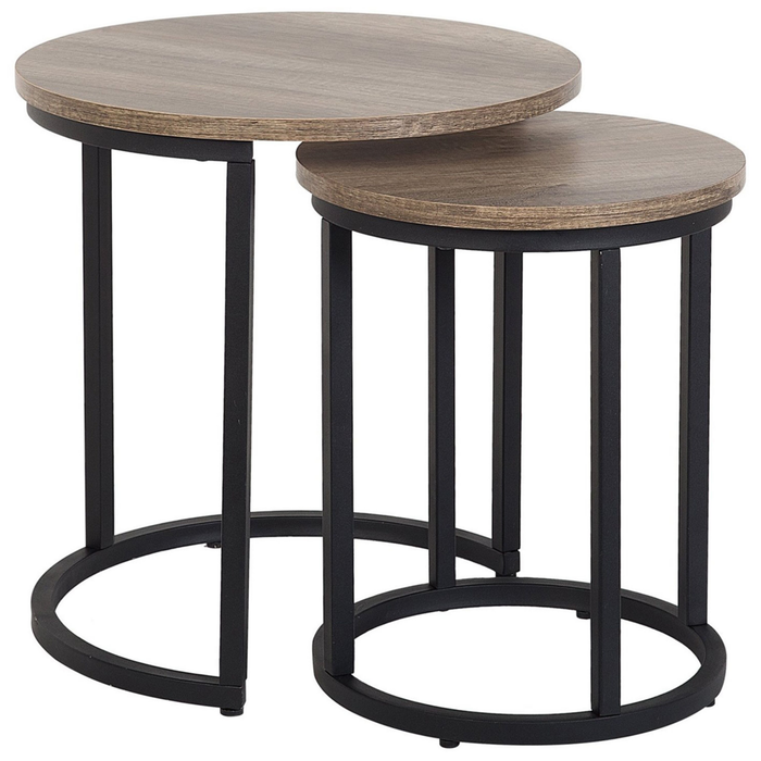 Nido di tavoli in 2 pezzi base in metallo MDF effetto legno scuro stile industriale