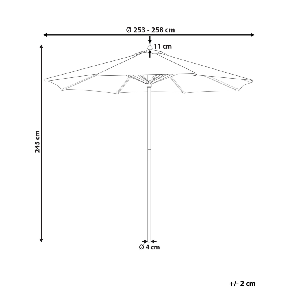 Ombrellone da giardino a baldacchino a righe beige e bianche in legno di betulla 245 cm resistente agli agenti atmosferici