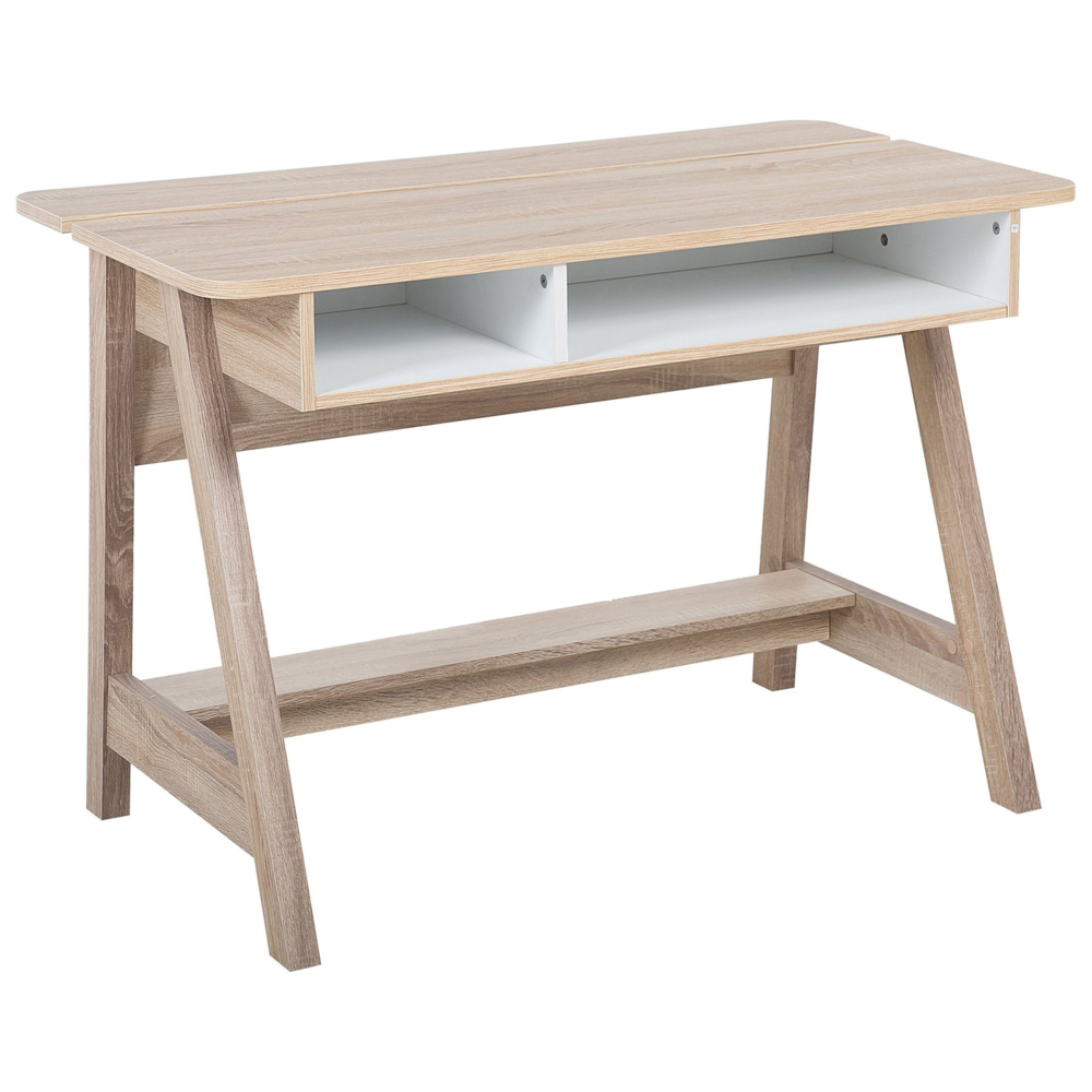 Scrivania Luce Legno 110 x 60 cm 2 Ripiani Poggiapiedi Scandinavo