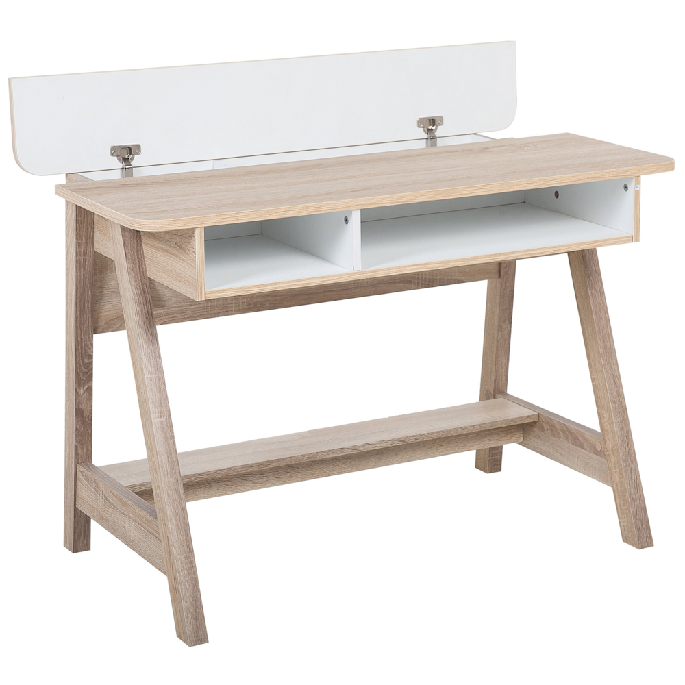 Scrivania Luce Legno 110 x 60 cm 2 Ripiani Poggiapiedi Scandinavo