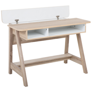 Scrivania Luce Legno 110 x 60 cm 2 Ripiani Poggiapiedi Scandinavo