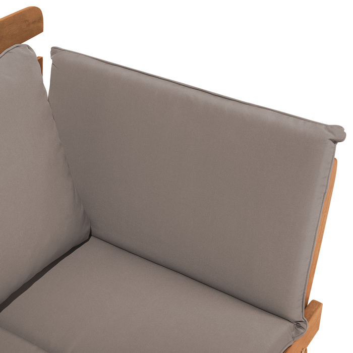 Panca da giardino leggera in legno di eucalipto tortora cuscini da esterno 2 posti con braccioli reclinabili