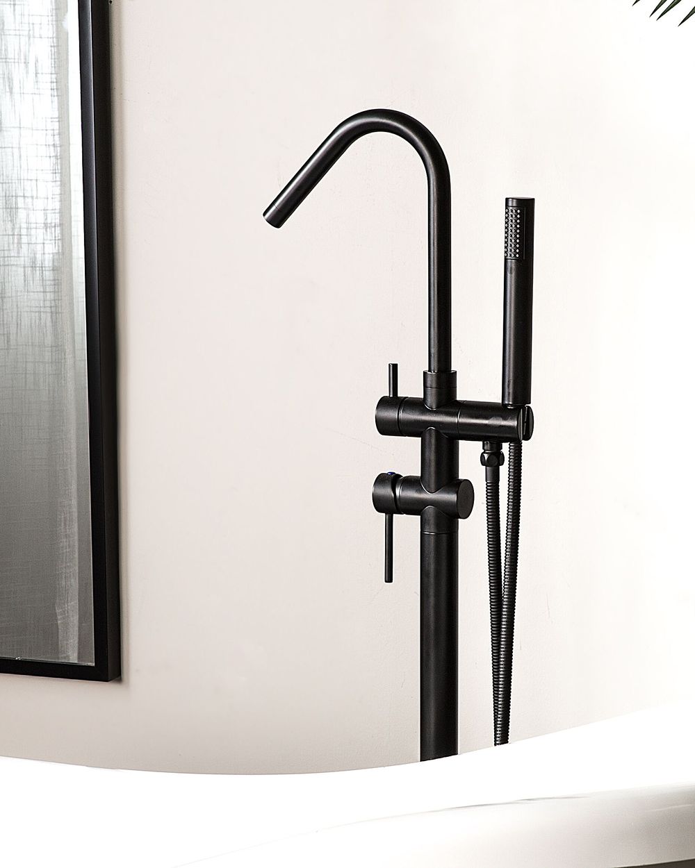 Rubinetto vasca da bagno cromato Nero freestanding 118 cm con doccetta moderna