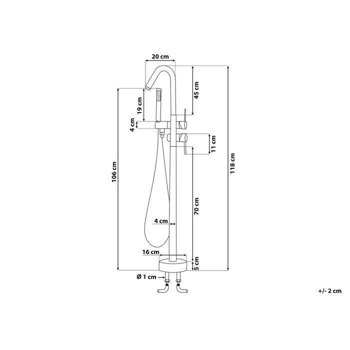 Rubinetto vasca da bagno cromato Nero freestanding 118 cm con doccetta moderna