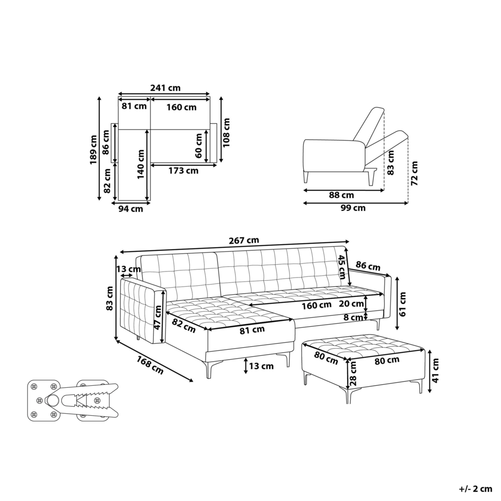 Divano Letto Angolare in Velluto Rosa capitonné in Tessuto Moderno a L Modulare a 4 Posti con Pouf Chaise Longue versione destra