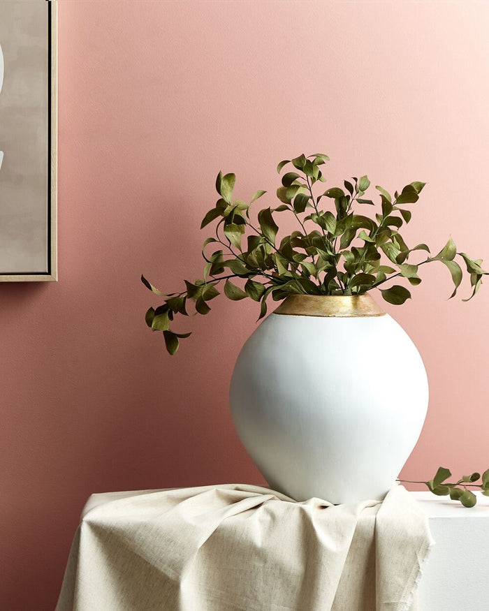 Vaso Decorativo Vaso da Tavolo in Ceramica Bianca da 31 cm con Collo dorato