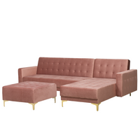 Divano Letto Angolare Velluto Rosa capitonné Tessuto Moderno a L Modulare 4 Posti con Pouf Chaise Longue versione sinistra