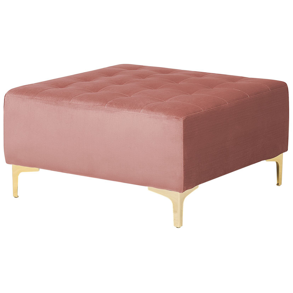 Divano Letto Angolare Velluto Rosa capitonné Tessuto Moderno a L Modulare 4 Posti con Pouf Chaise Longue versione sinistra