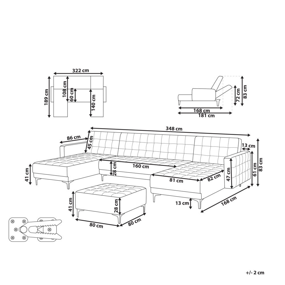 Divano letto ad angolo in tessuto trapuntato in velluto rosa moderno a forma di U componibile a 5 posti con chaise longue ottomane