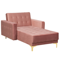 Chaise longue in tessuto trapuntato in velluto rosa Soggiorno moderno Divano reclinabile Gambe dorate Bracci a binario