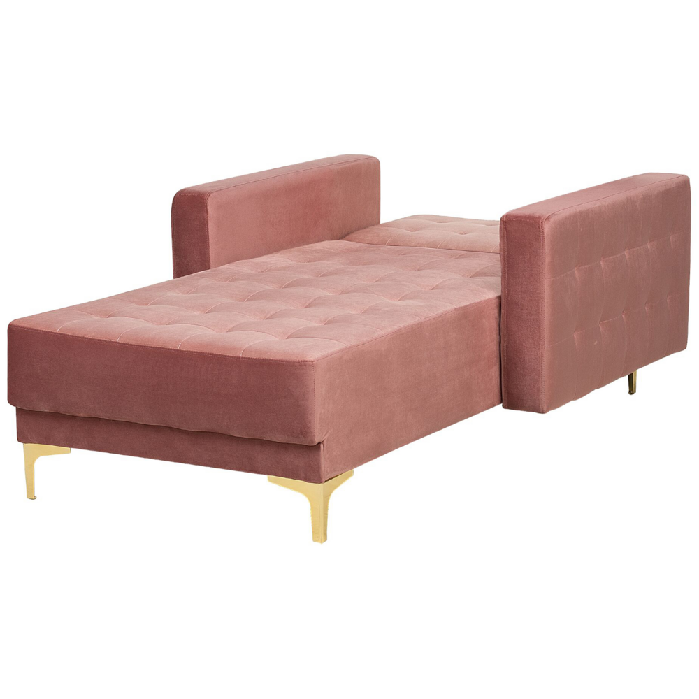 Chaise longue in tessuto trapuntato in velluto rosa Soggiorno moderno Divano reclinabile Gambe dorate Bracci a binario