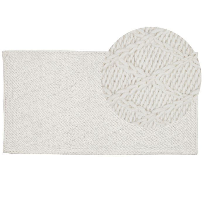 Tappeto in lana bianco sporco con viscosa 80 x 150 cm rettangolare intrecciato a mano Boho