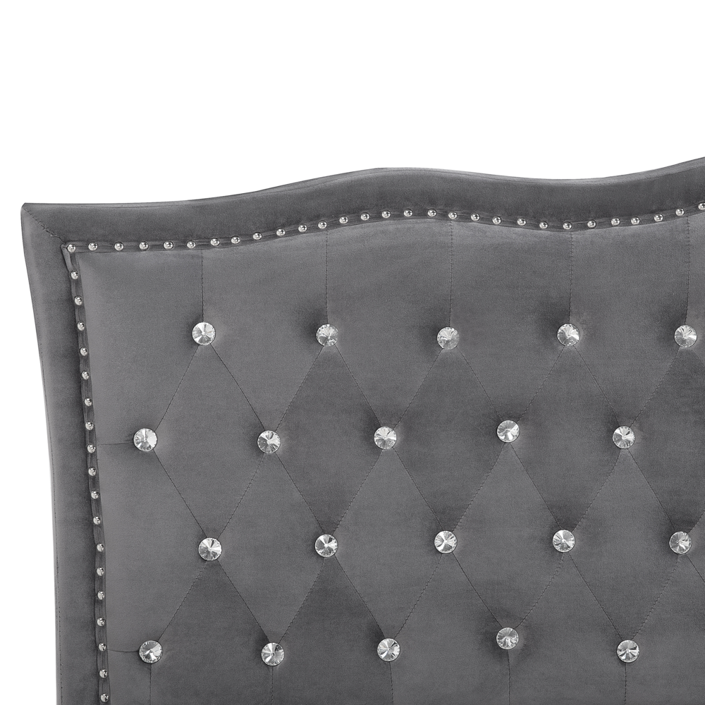 Letto matrimoniale 140 x 200 cm tessuto grigio scuro struttura imbottita finiture per la testa dei chiodi bottoni cristallo poggiatesta